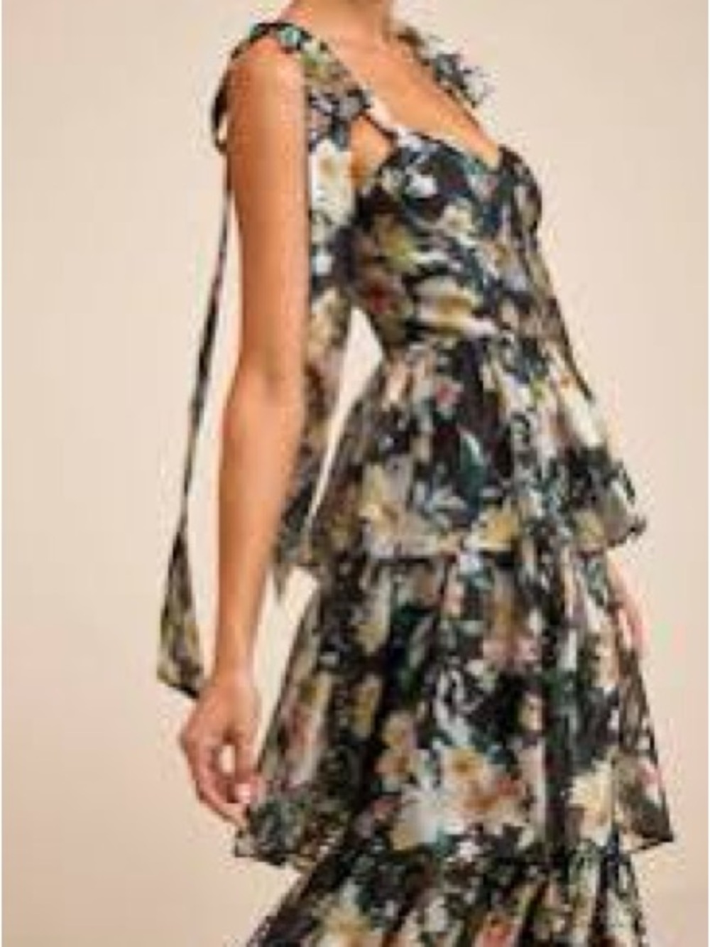 Lulu's Black Floral One-Shoulder Tiered Maxi Dress
